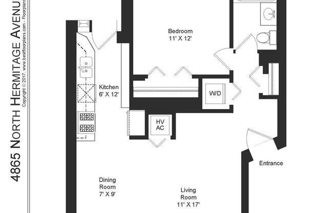 1 bed, 1 bath, 708 sqft, $2,295, Unit 4865-3W