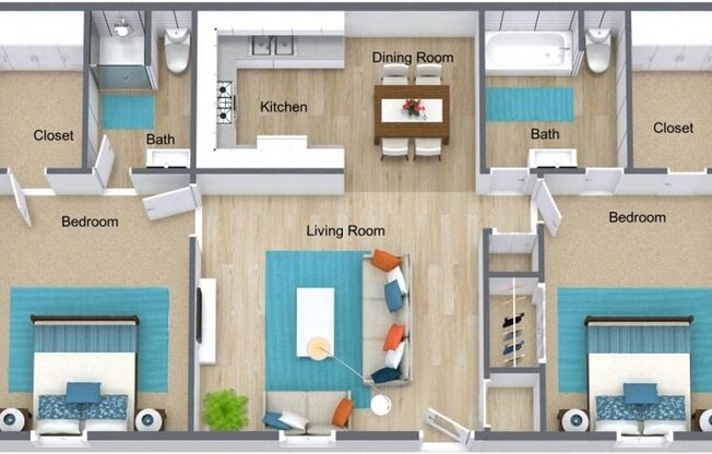 2 beds, 2 baths, 968 sqft, $1,055, Unit 2043B