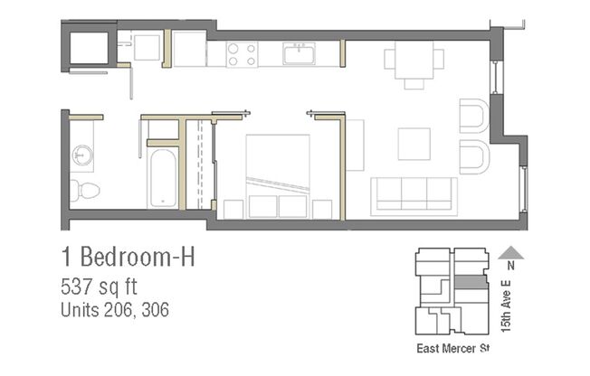 1 bed, 1 bath, 537 sqft, $1,950, Unit 202