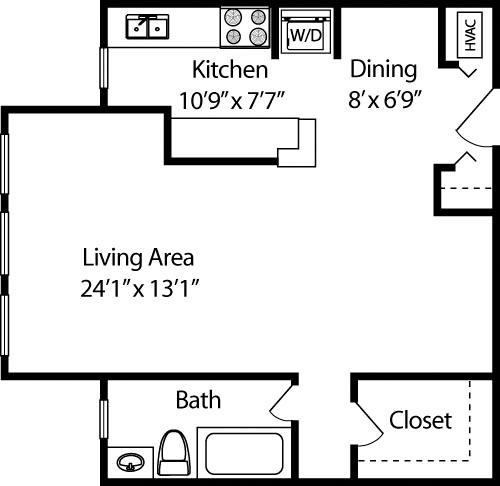 Studio, 1 bath, 532 sqft, $1,941