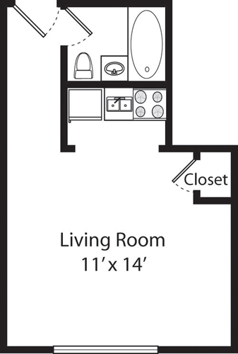 Studio, 1 bath, 320 sqft, $2,916, Unit 03D