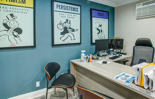 Leasing office at Woodbridge Park Apartments.