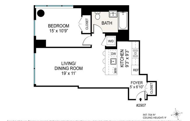 1 bed, 1 bath, 704 sqft, $4,950, Unit 2907