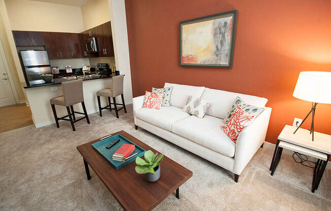 Living Room With Kitchen View at Link Apartments® Manchester, Richmond, 23224