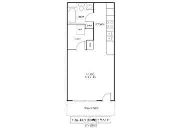 Studio, 1 bath, 375 sqft, $1,094