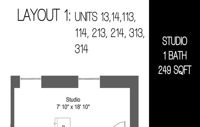 Studio, 1 bath, 311 sqft, $1,125, Unit 213