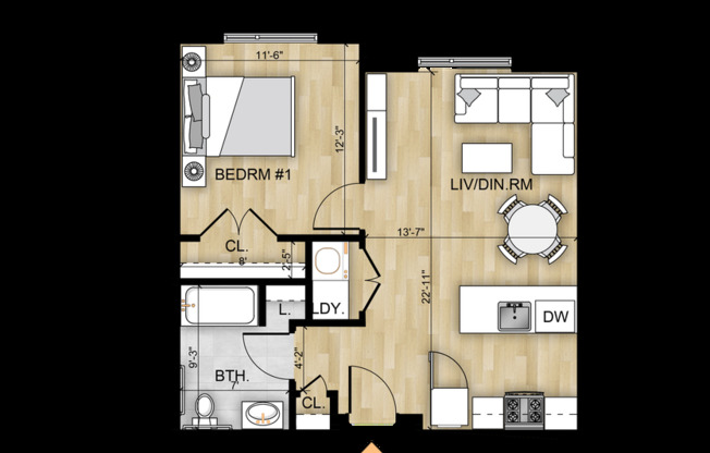 1 bed, 1 bath, 637 sqft, $1,900, Unit 317