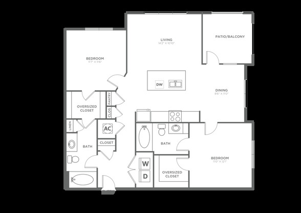 2 beds, 2 baths, 1,076 sqft, $2,163