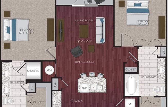 2 beds, 2 baths, 1,143 sqft, $1,499