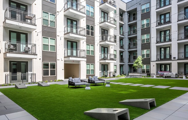 Active courtyard with lawn games