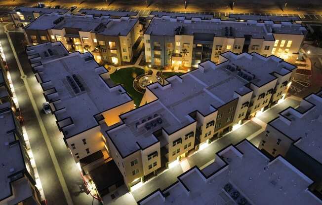 a birds eye view of a neighbourhood at night with street lightsat Westbury Apartments, Rancho Cucamonga, CA, 91739