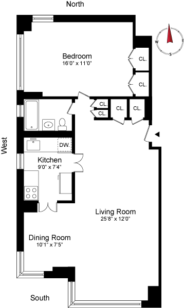 1 bed, 1 bath, $6,500, Unit 16J