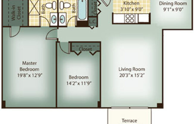 2 beds, 2 baths, 1,192 sqft, $3,980