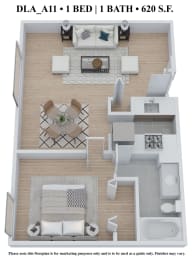 1 bed, 1 bath, 620 sqft, $1,000