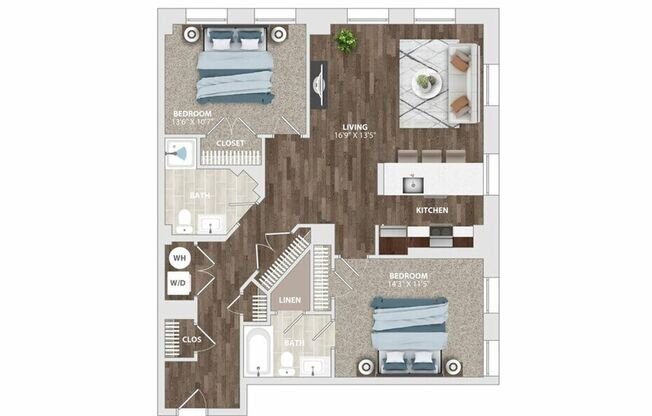 2 beds, 2 baths, 956 sqft, $2,350, Unit HA-910