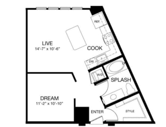 Studio, 1 bath, 653 sqft, $1,394