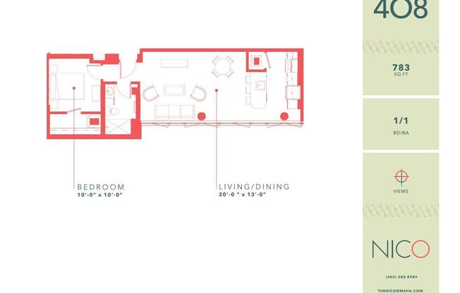 1 bed, 1 bath, 783 sqft, $1,245, Unit 408
