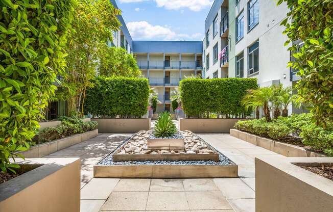 Beautiful Landscaping and Zen Garden at Sunset and Vine, Los Angeles, California