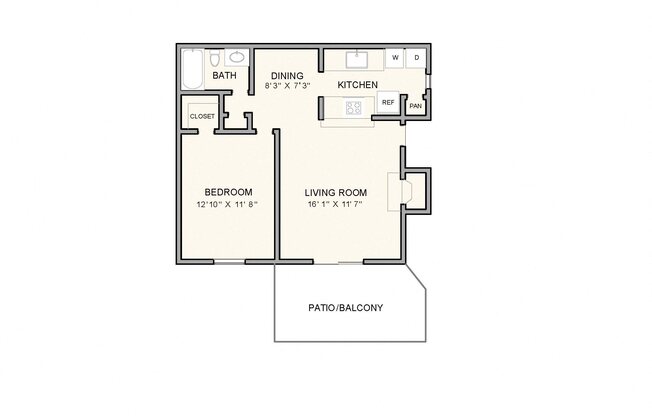 1 bed, 1 bath, 755 sqft, $842