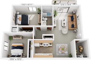 2 beds, 1 bath, 880 sqft, $967