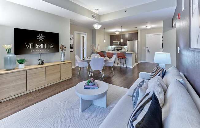 Spacious, open layout kitchen and living area at Vermella Lyndhurst apartments, Lyndhurst 07071