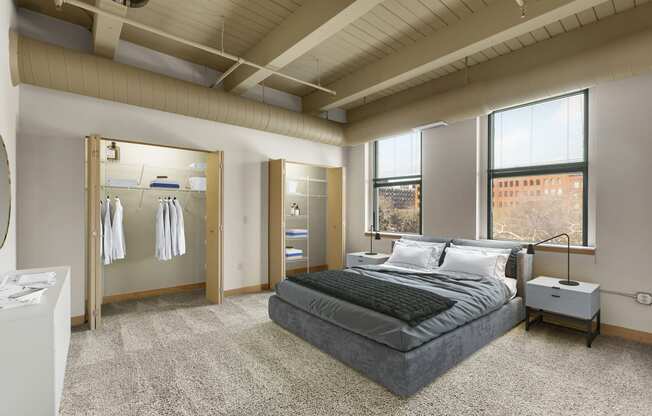 Comfortable bed at Lowertown Lofts, Minnesota, 55101
