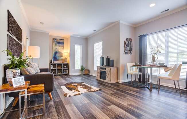 Expansive living room with wood style flooring