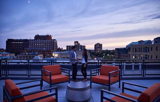 Roof Deck with Panoramic City Views at Nightingale, in Providence, Rhode Island