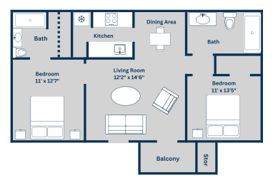 2 beds, 2 baths, 926 sqft, $1,110