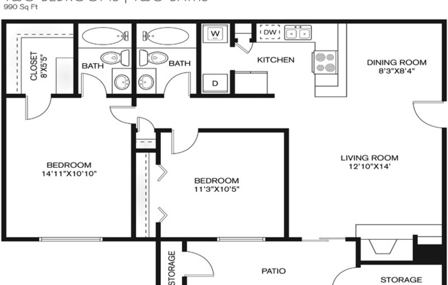 2 beds, 2 baths, 990 sqft, $1,235, Unit Apt. 0628 - The Mesa Verde