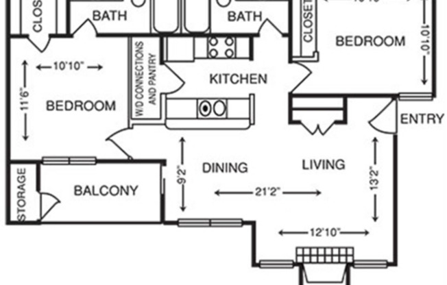 2 beds, 2 baths, 875 sqft, $1,469