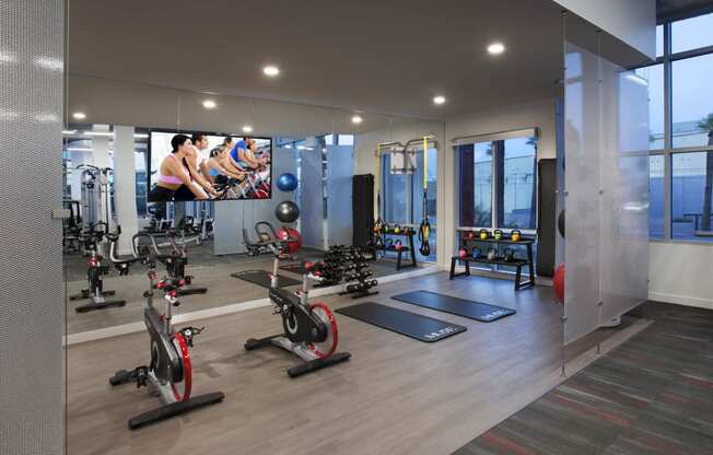 fitness center with bicycles at Muse