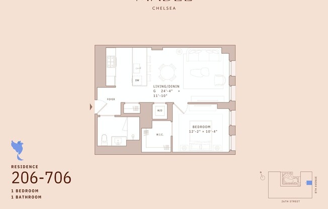 1 bed, 1 bath, 678 sqft, $6,932