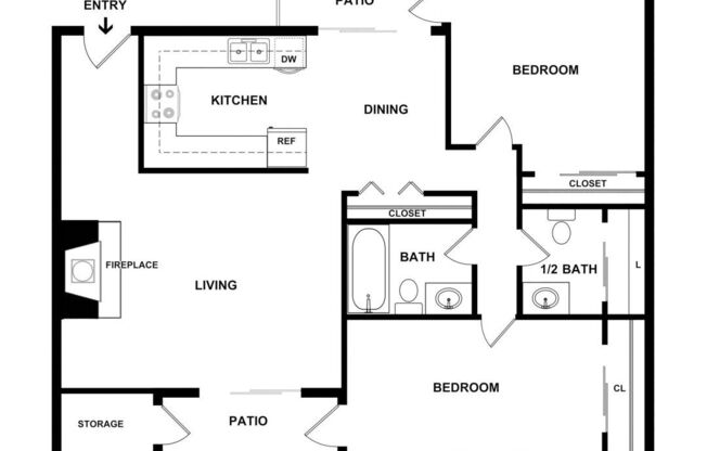 2 beds, 1.5 baths, 1,042 sqft, $1,900