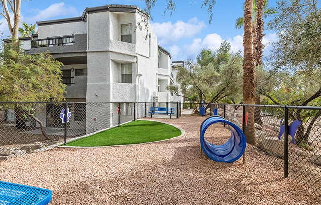 Community Dog Park with Agility Equipment at Crystal Creek Apartments in Phoenix, AZ.