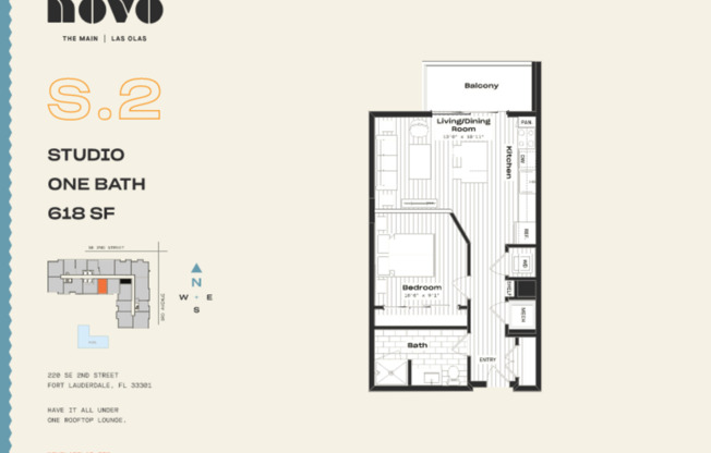 Studio, 1 bath, 618 sqft, $2,809