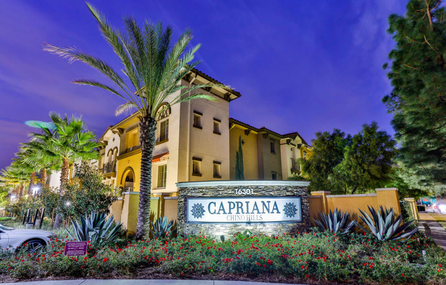 capriana nonument sign and exterior of building at Capriana at Chino Hills, Chino Hills, CA, 91709