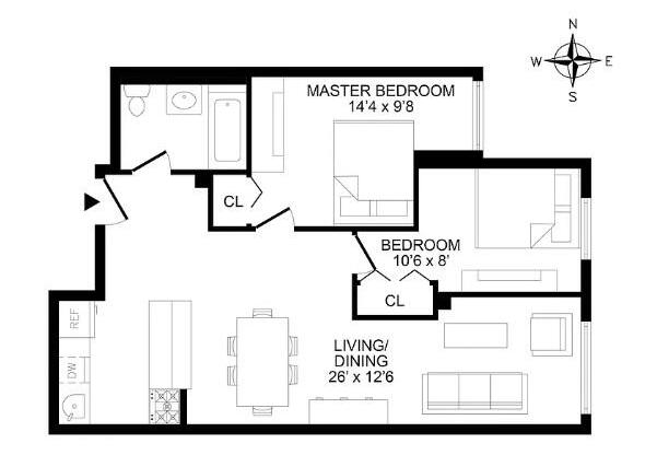 2 beds, 1 bath, 754 sqft, $3,400, Unit A-4D