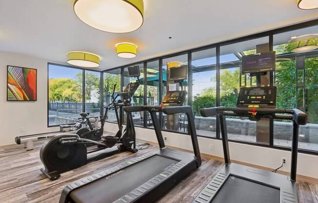 Fitness center with treadmills at Park77 Apartments, Cambridge, MA, 02138
