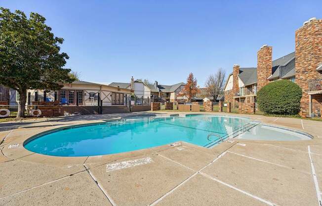 A large swimming pool in a residential area.