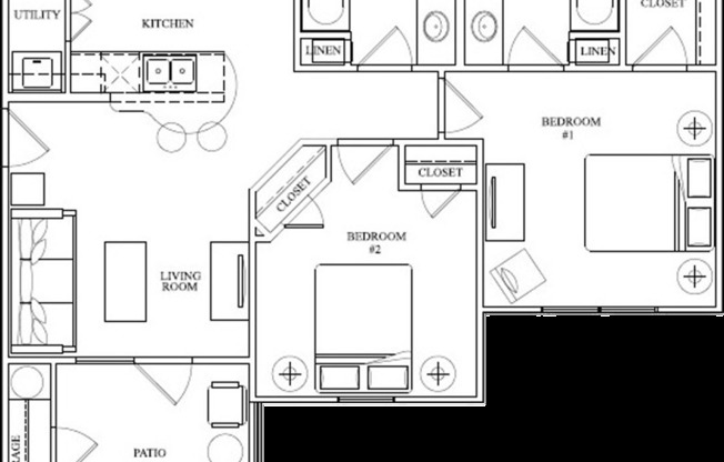 2 beds, 2 baths, 837 sqft, $1,092