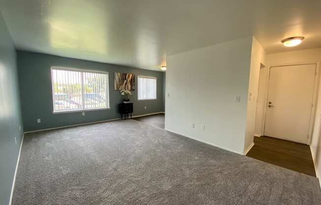 Open space living, Living room, dining room, and entry foyer, at Gale Gardens Apartments