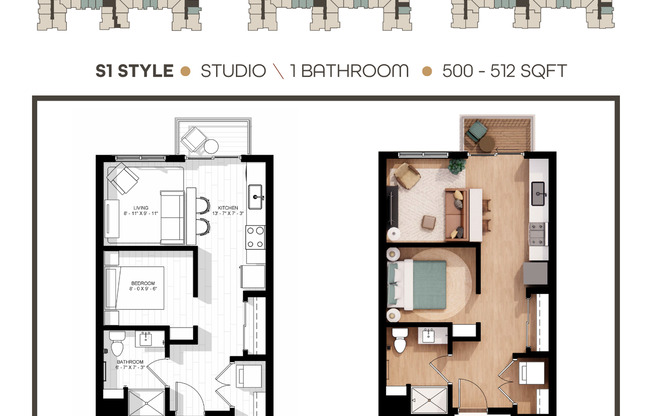 Studio, 1 bath, 500 sqft, $1,650, Unit 212