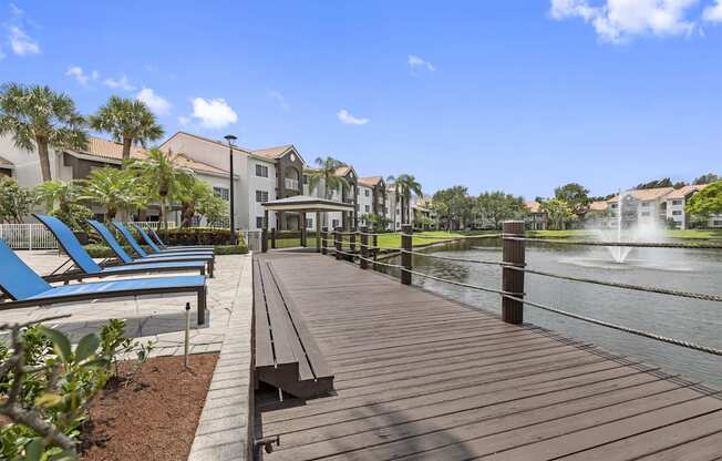 Large lakeside deck for lounging