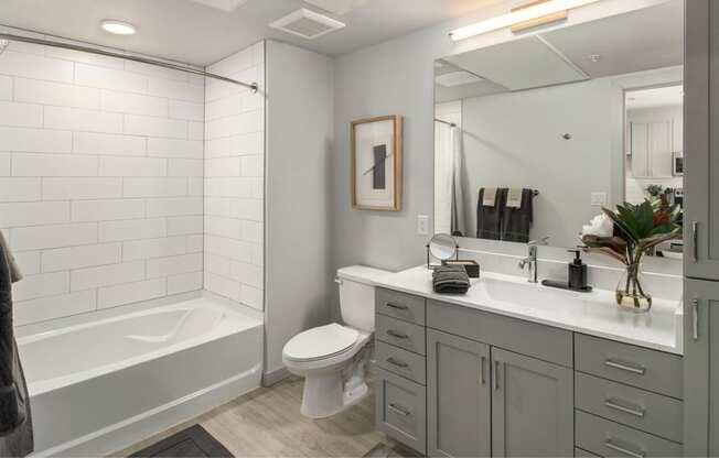 a bathroom with a sink and a toilet and a tub