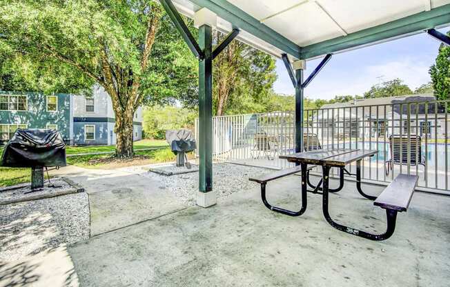 Covered Picnic Area with Tables and Park Style Charcoal Grill