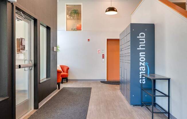 A hallway with a sign that says