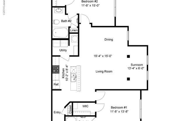 2 beds, 2 baths, 1,166 sqft, $1,442