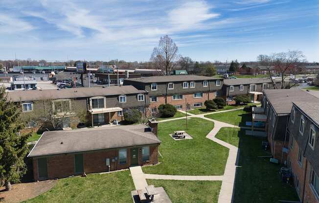 an aerial view of a group of houses in a neighborhood