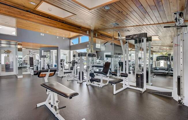 a fully equipped fitness center with treadmills and other exercise equipment